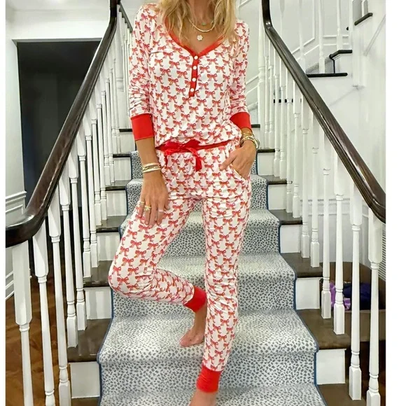 Jordann Jammie’s- Red Bow Joggers pajama set BNIB MSRP $48 - Picture 1 of 3